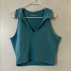 Abercrombie & Fitch Blue Sleeveless Polo Collar Crop Top